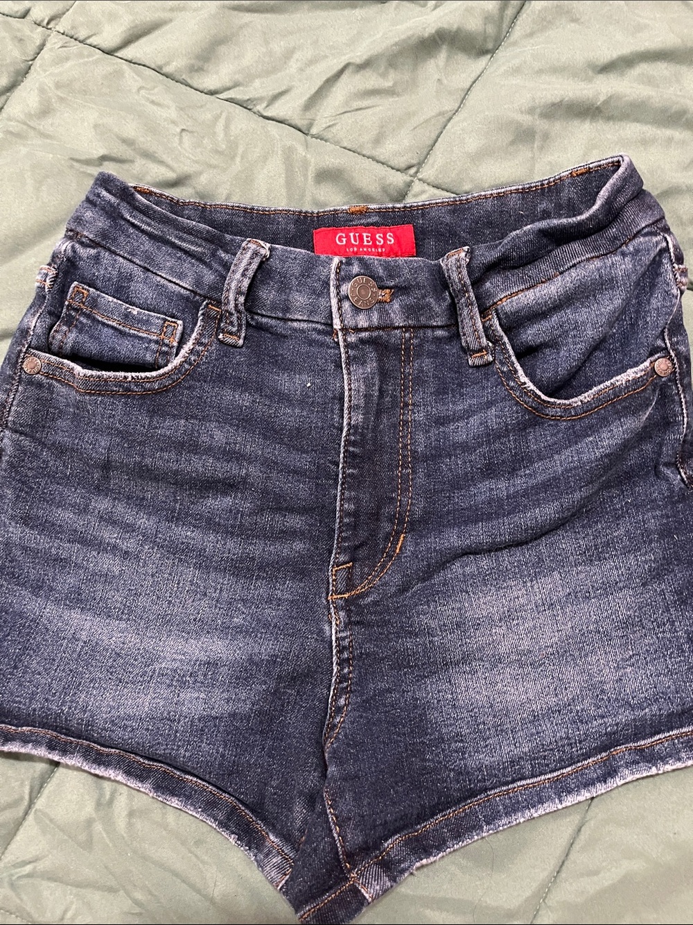 GUESS Women's Dark Blue Washed Denim Jean Shorts
